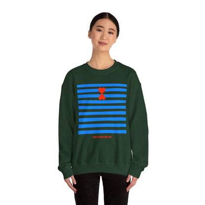 French Chic Crewneck Sweatshirt - Blue Stripes Red Heart Contemporary Design