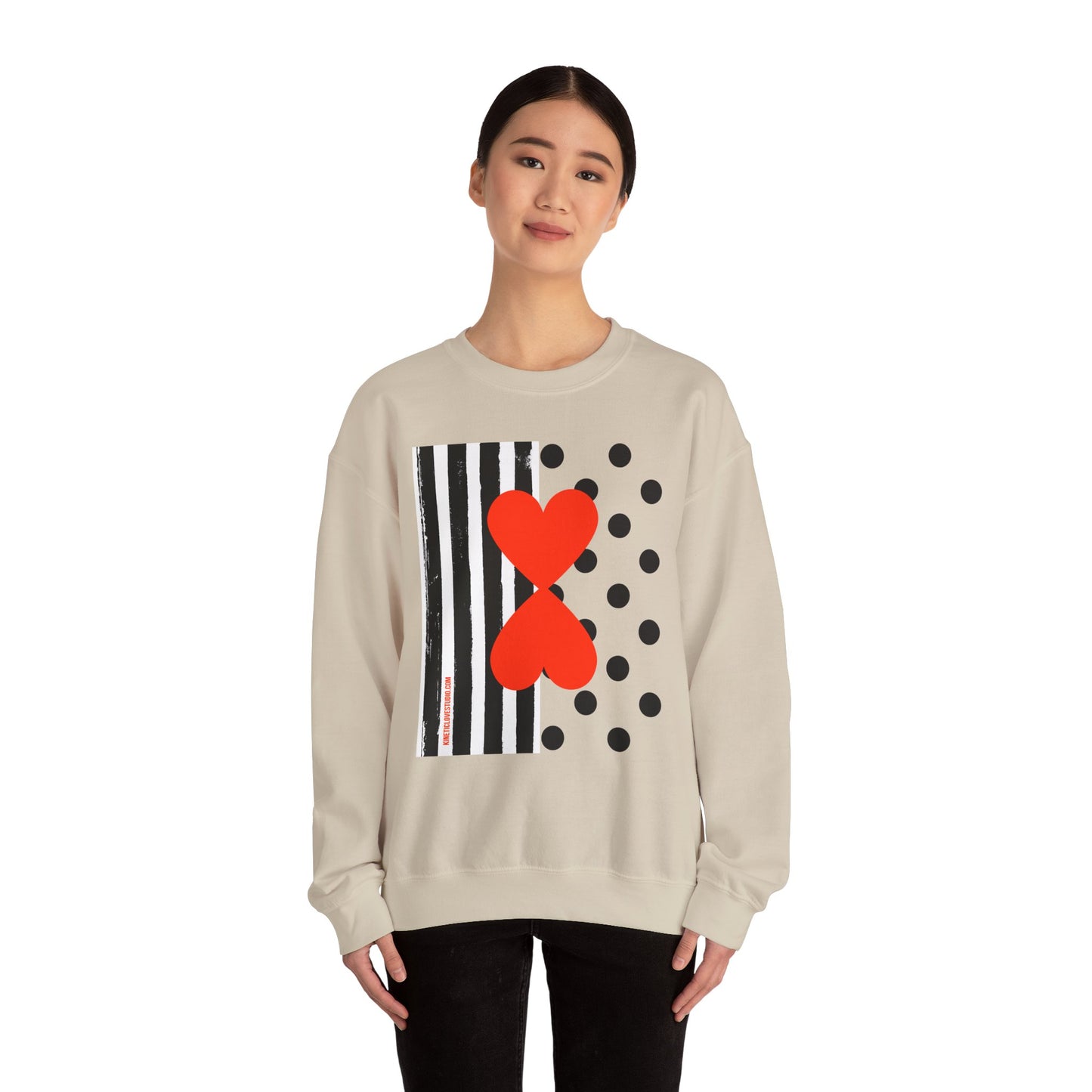 Dots & Stripes Red Heart Modern Design White Sweatshirt