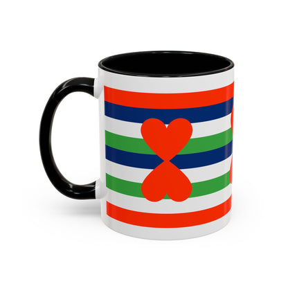 Coffee Mug Green Stripes Hearts Parisian Trendy Style Modern Contemporary Design