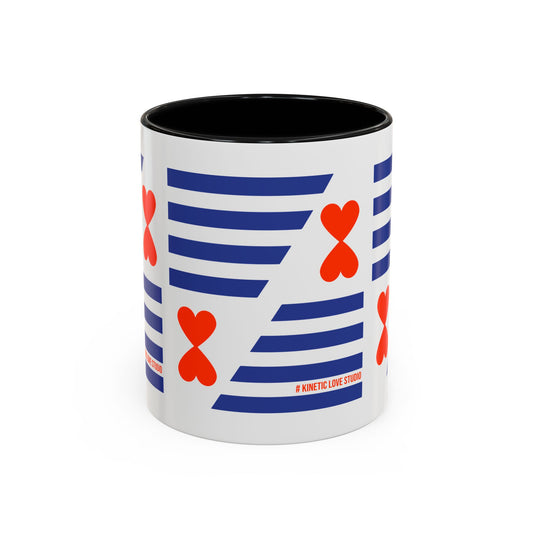 Coffee Mug Blue Stripes Hearts Parisian Trendy Style Modern Contemporary Design