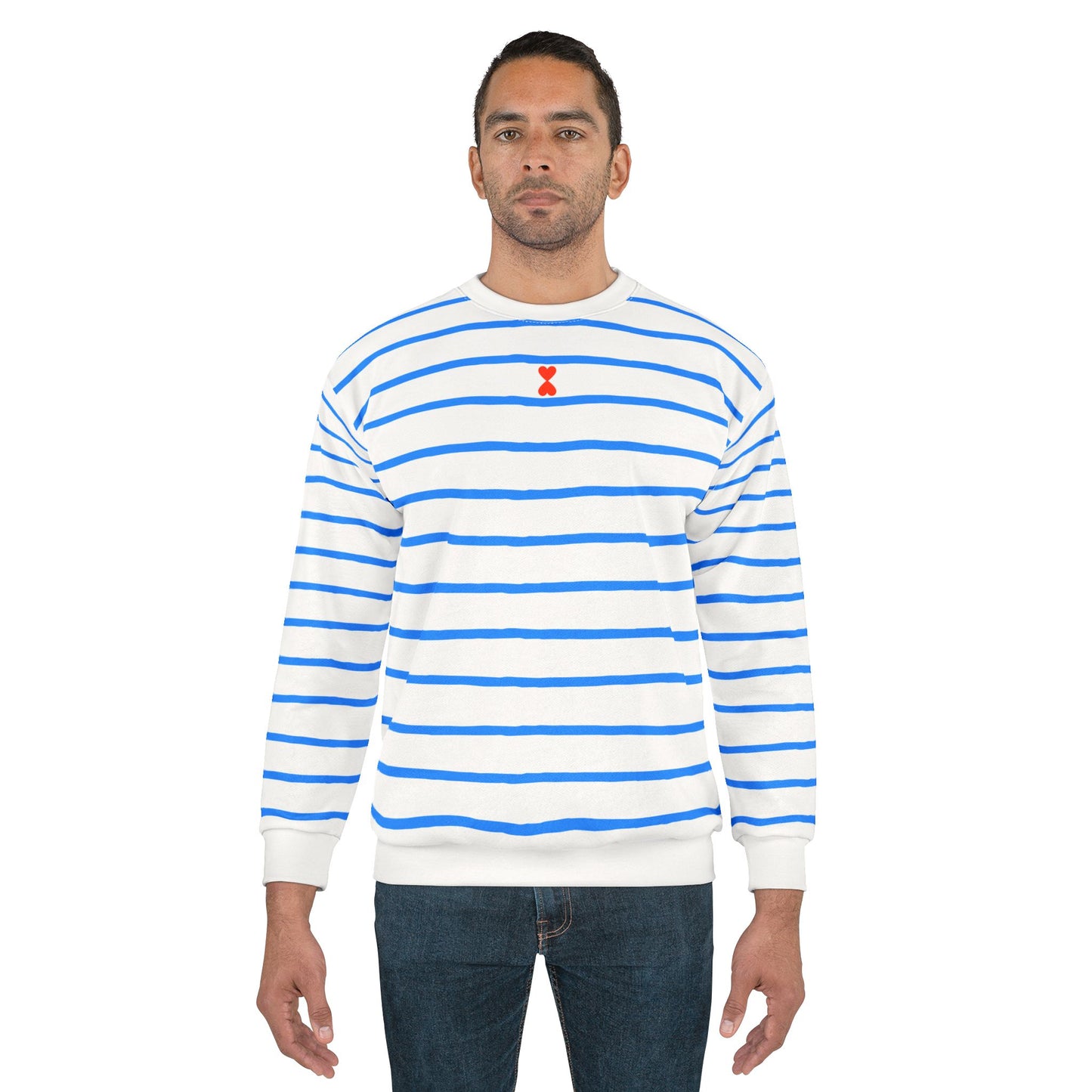 French Chic Paris Street Style Blue Stripe Marine Pullover Unisex Sweatshirt (AOP) | Signature Collection Kinetic Love Studio