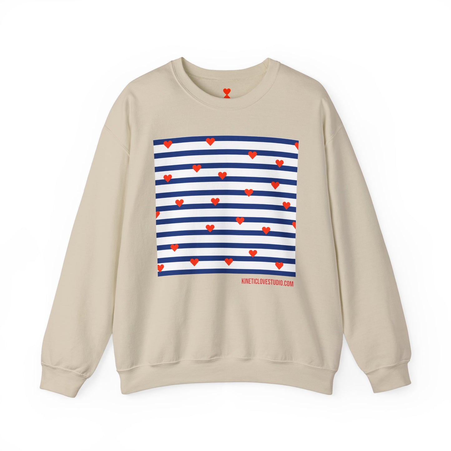 Navy Stripes Tiny Hearts Contemporary Design Unisex Sweatshirt - Signature Collection by Kinetic Love Studio