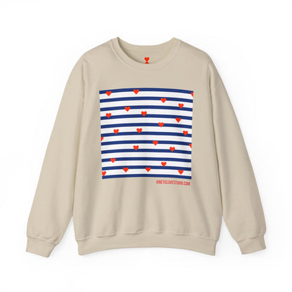 Navy Stripes Tiny Hearts Contemporary Design Unisex Sweatshirt - Signature Collection by Kinetic Love Studio