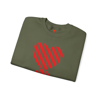 Paris Chic Red Striped Double Hearts Modern Design Khaki Green Unisex Sweatshirt - Signature Collection by Kinetic Love Studio