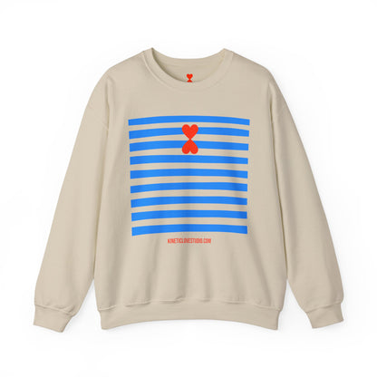 French Chic Crewneck Sweatshirt - Blue Stripes Red Heart Contemporary Design