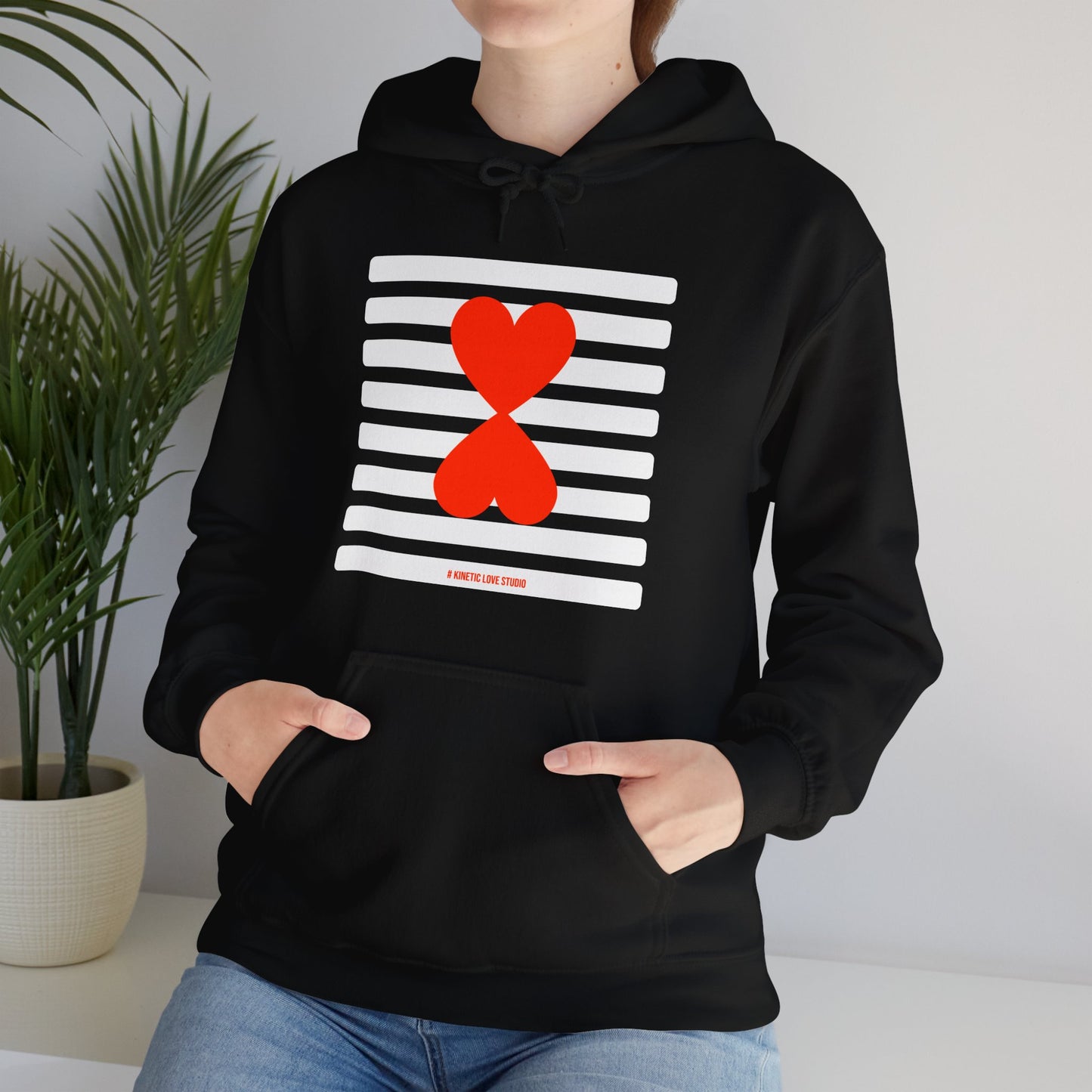 Paris Street Style Couple Hoodie - Stripes & Double Heart Design