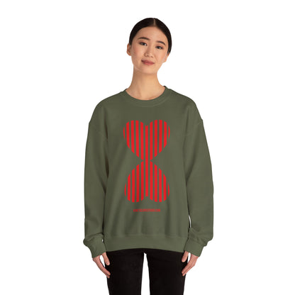 Paris Chic Red Striped Double Hearts Modern Design Khaki Green Unisex Sweatshirt - Signature Collection by Kinetic Love Studio