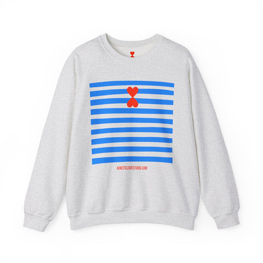 French Chic Crewneck Sweatshirt - Blue Stripes Red Heart Contemporary Design