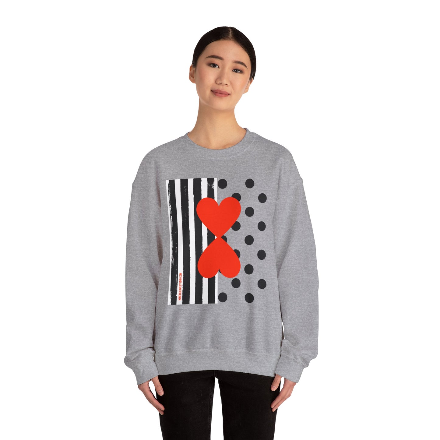 Dots & Stripes Red Heart Modern Design Gray Sweatshirt