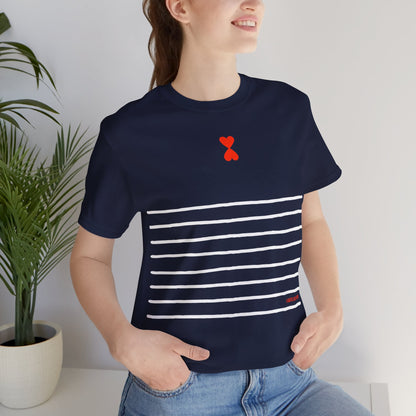 Striped Heart Unisex Tee - French Chic Design for Couples