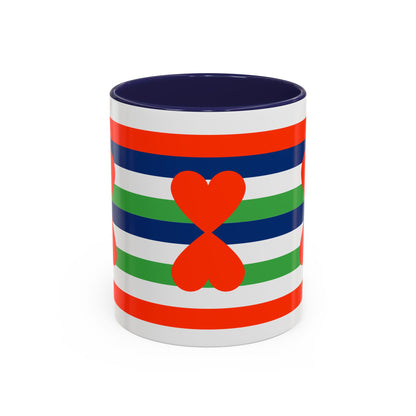 Coffee Mug Green Stripes Hearts Parisian Trendy Style Modern Contemporary Design