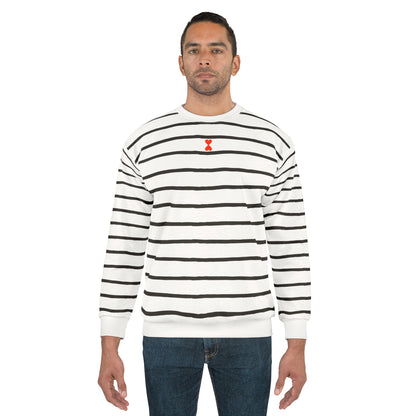 French Chic Paris Street Style Black Stripe Marine White Pullover Unisex Sweatshirt (AOP) | Signature Collection Kinetic Love Studio