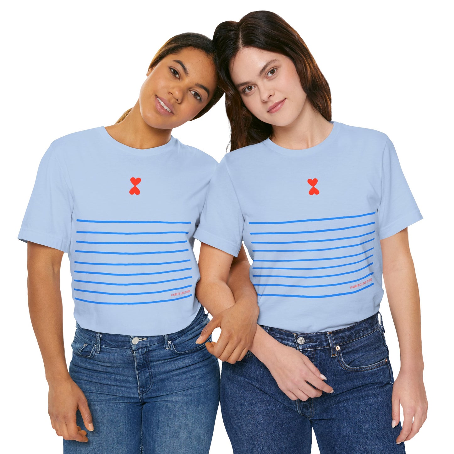 Signature Stripes & Double Heart T-Shirt Trench Chic Unisex Tee Express Delivery available