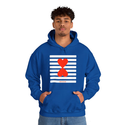 Paris Street Style Couple Hoodie - Stripes & Double Heart Design