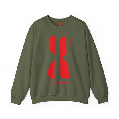 Paris Chic Red Striped Double Hearts Modern Design Khaki Green Unisex Sweatshirt - Signature Collection by Kinetic Love Studio