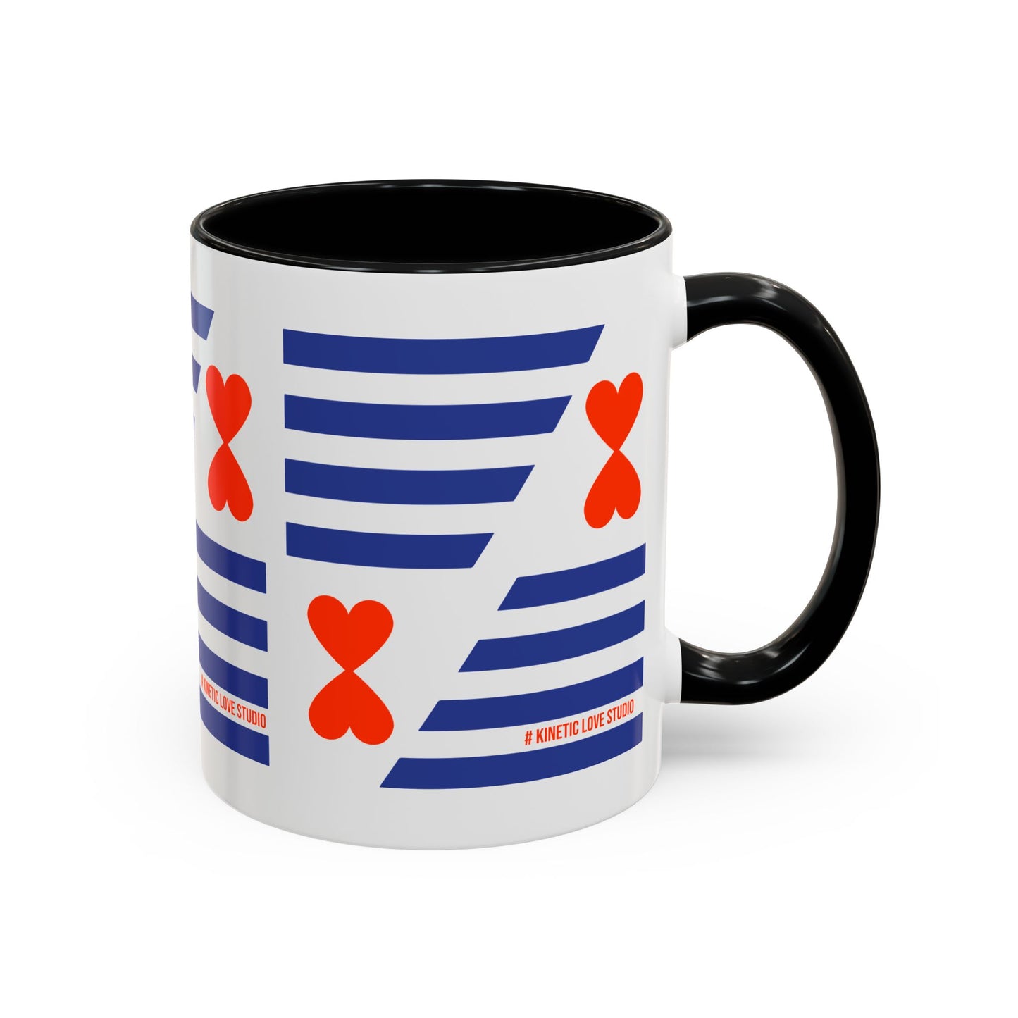 Coffee Mug Blue Stripes Hearts Parisian Trendy Style Modern Contemporary Design