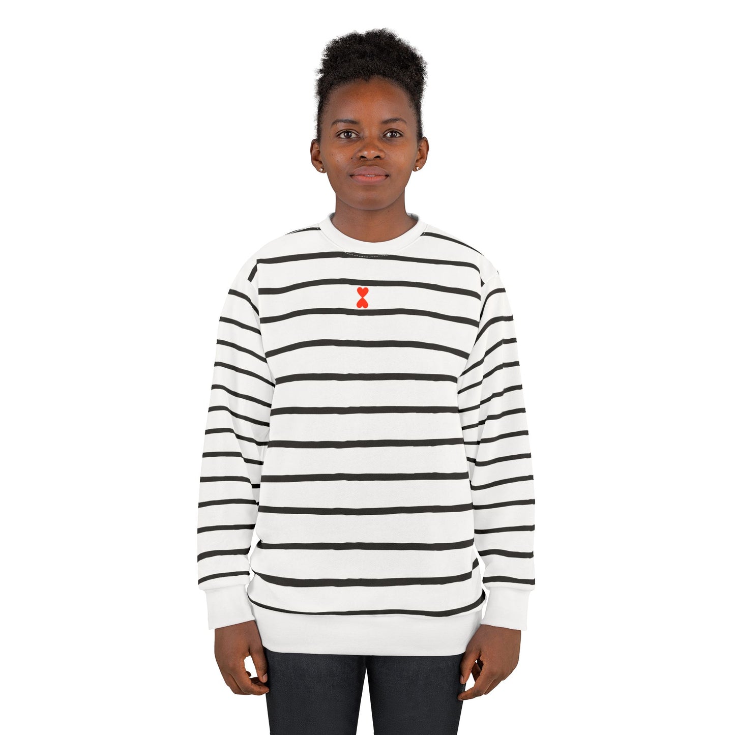 French Chic Paris Street Style Black Stripe Marine White Pullover Unisex Sweatshirt (AOP) | Signature Collection Kinetic Love Studio