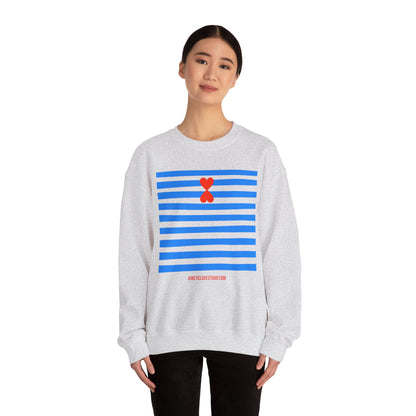 French Chic Crewneck Sweatshirt - Blue Stripes Red Heart Contemporary Design