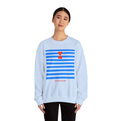 French Chic Crewneck Navy Sweatshirt - Blue Stripes Red Heart Contemporary Design