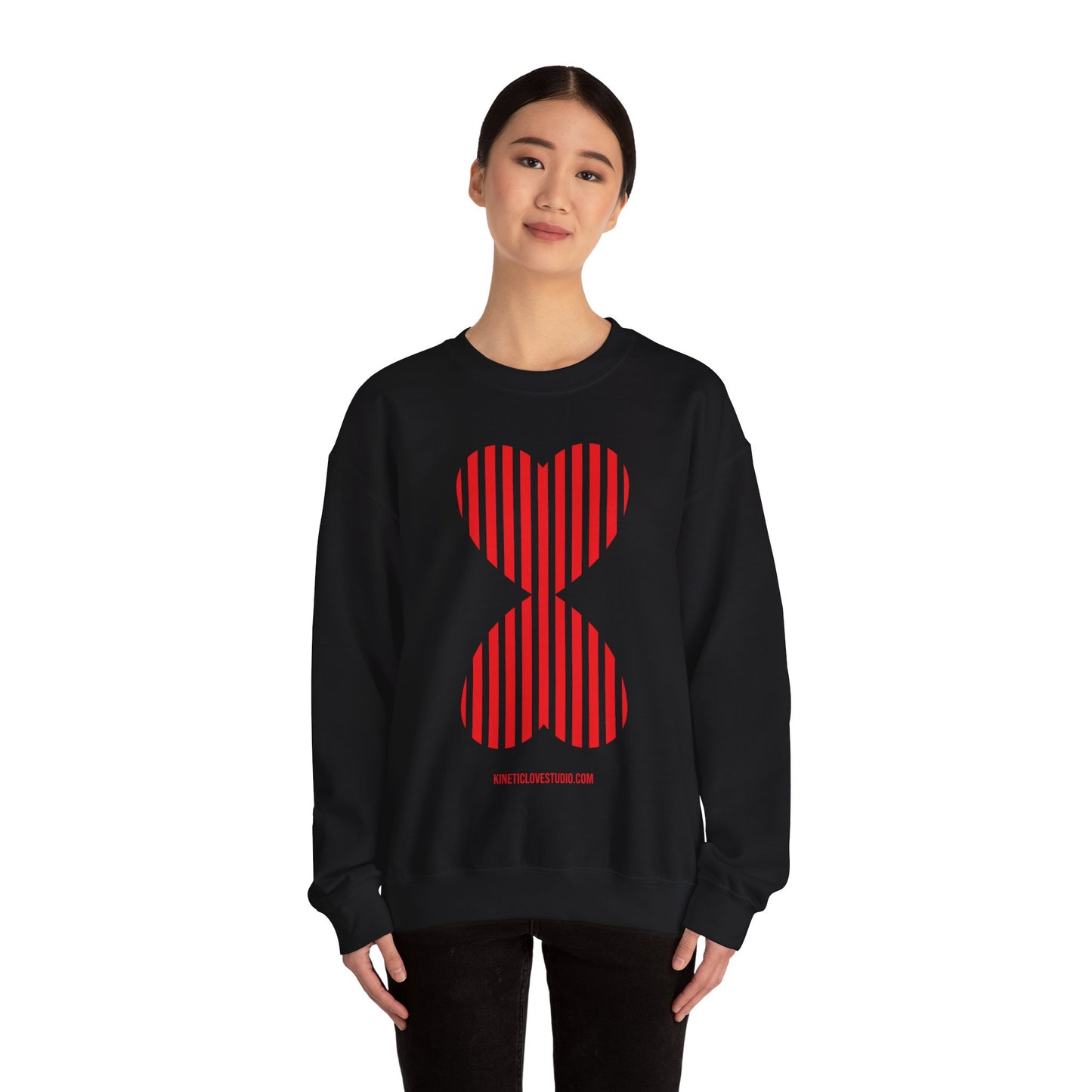 Red Striped Double Hearts Contemporary Design Unisex Sweatshirt - Signature Collection by Kinetic Love Studio