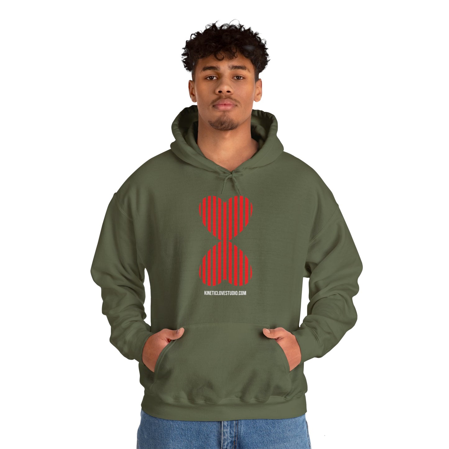 Paris Style Striped Heart Modern Design Khaki Hooded Sweatshirt Hoodie - Modern Red Heart Design