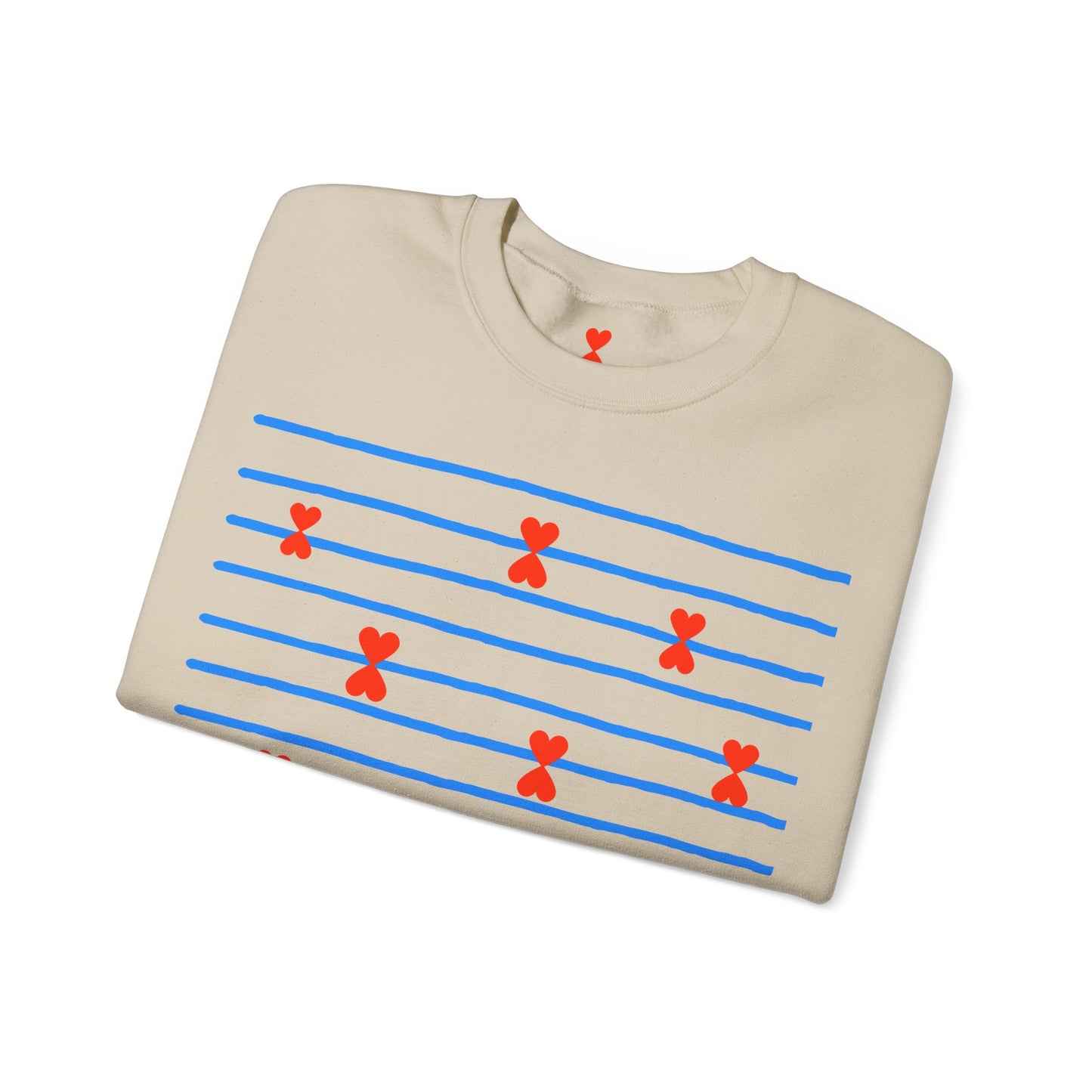 Blue Striped Red Hearts Music Notes Unisex Sweatshirt - Signature Collection by Kinetic Love Studio