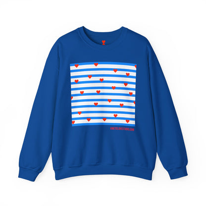 Blue Stripes Tiny Hearts Contemporary Design Unisex Sweatshirt - Signature Collection by Kinetic Love Studio