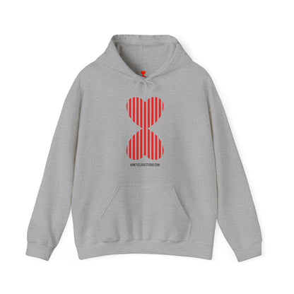 Striped Heart Hooded Sweatshirt Hoodie - Modern Red Heart Design