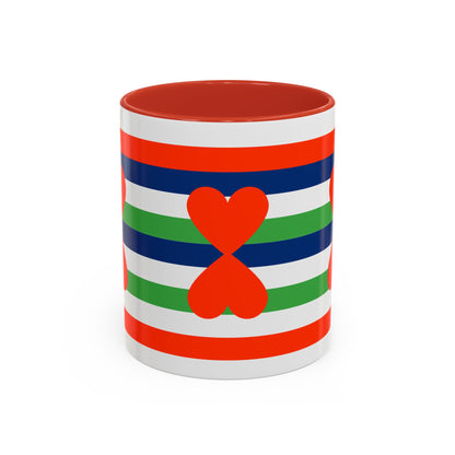 Coffee Mug Green Stripes Hearts Parisian Trendy Style Modern Contemporary Design