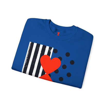 Dots & Stripes Red Heart Modern Design White Sweatshirt