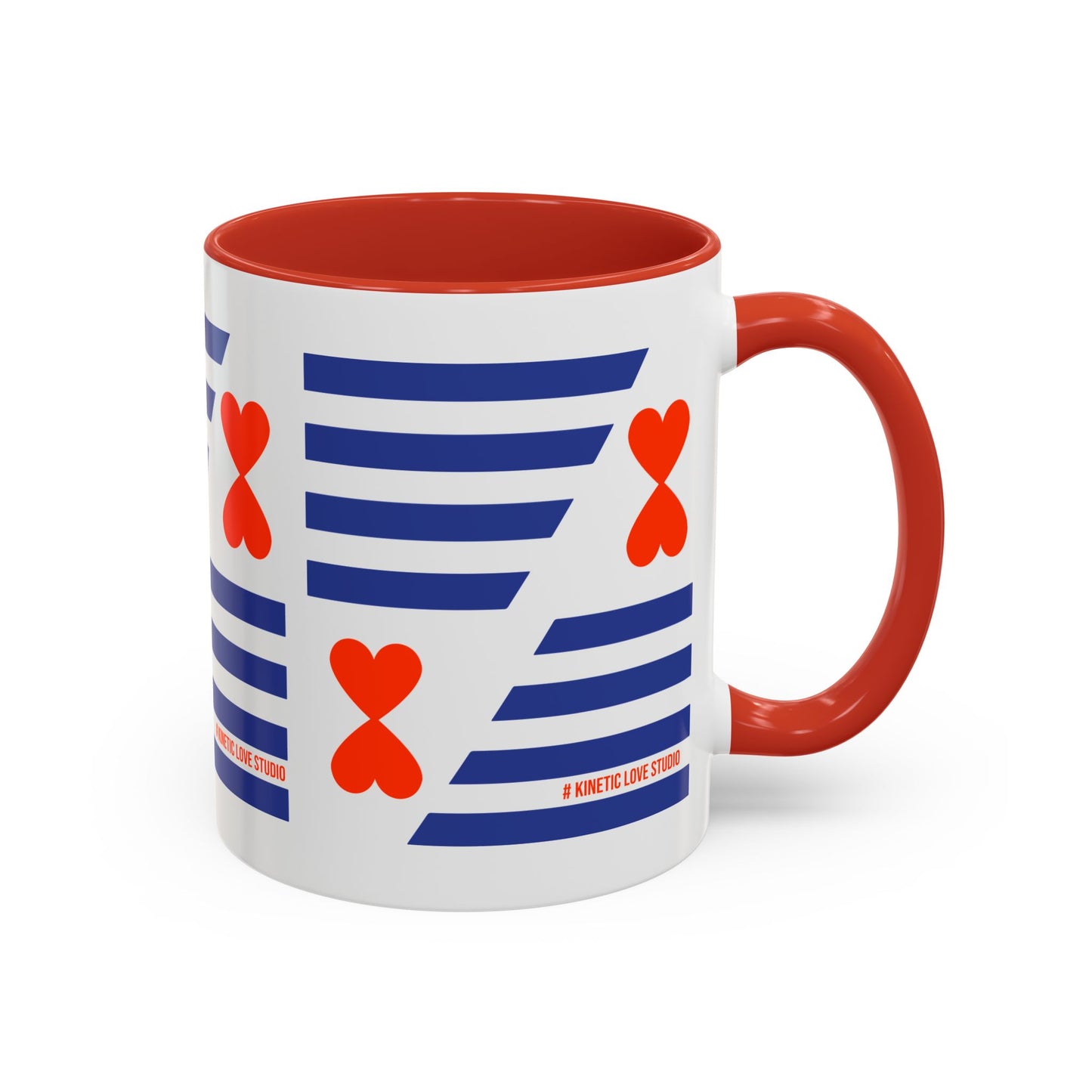 Coffee Mug Blue Stripes Hearts Parisian Trendy Style Modern Contemporary Design