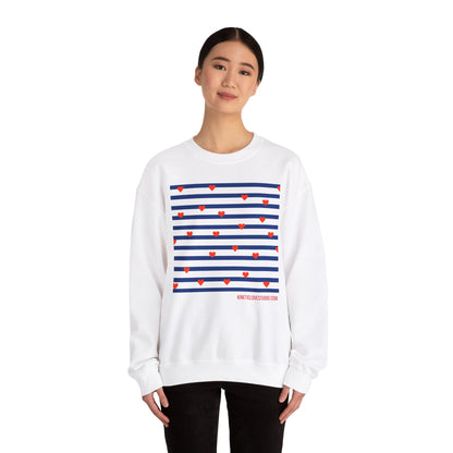 Navy Stripes Tiny Hearts Contemporary Design Unisex Sweatshirt - Signature Collection by Kinetic Love Studio