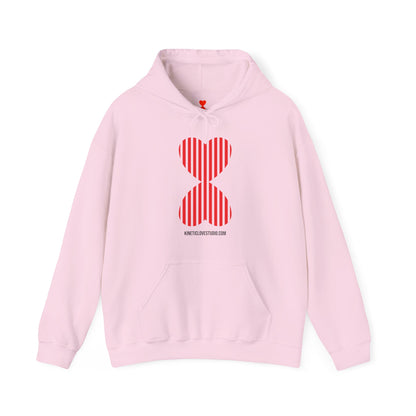 Striped Heart Hooded Sweatshirt Hoodie - Modern Red Heart Design