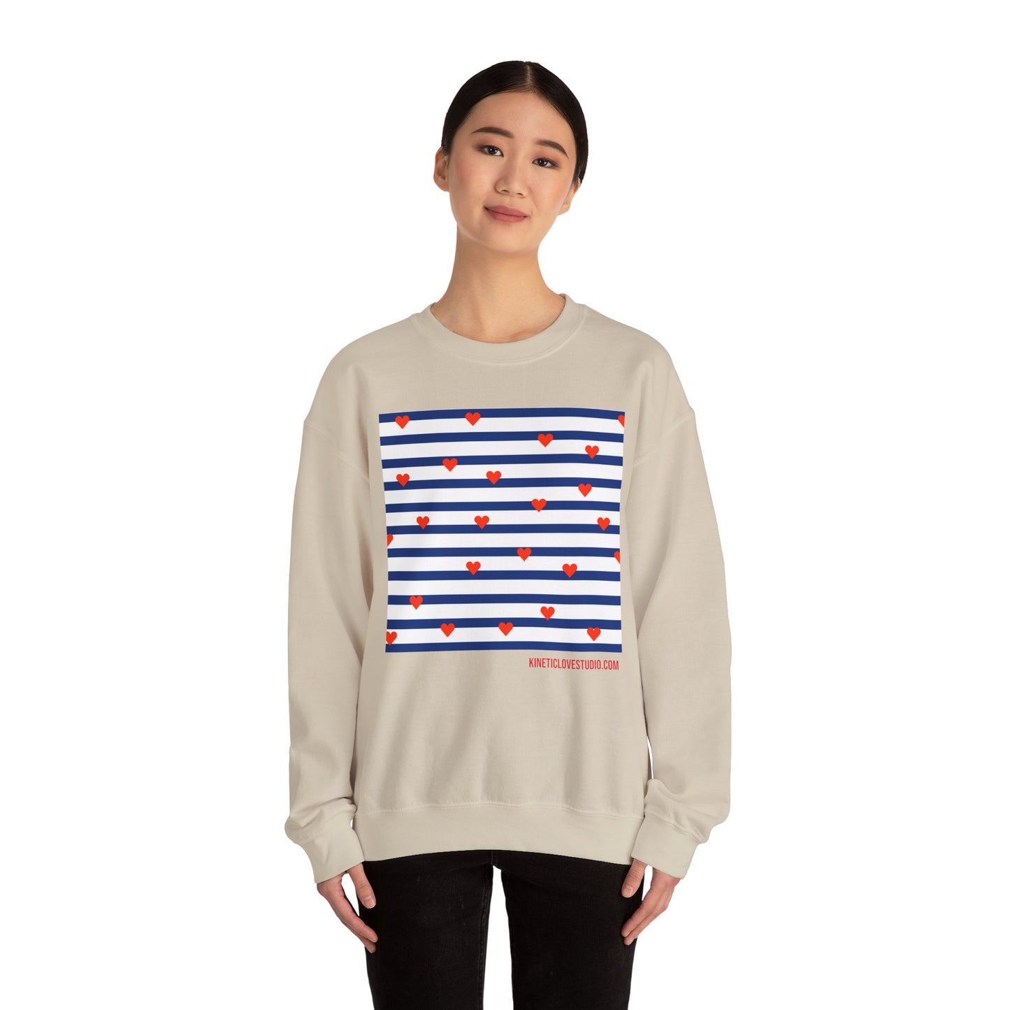 Navy Stripes Tiny Hearts Contemporary Design Unisex Sweatshirt - Signature Collection by Kinetic Love Studio