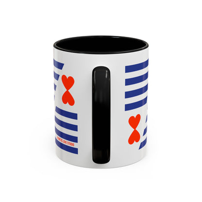 Coffee Mug Blue Stripes Hearts Parisian Trendy Style Modern Contemporary Design