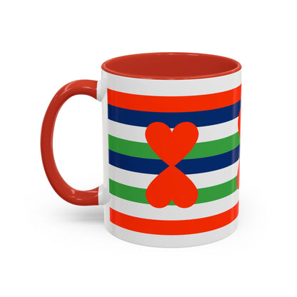 Coffee Mug Green Stripes Hearts Parisian Trendy Style Modern Contemporary Design