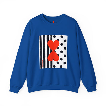 Dots & Stripes Red Heart Modern Design Blue Sweatshirt