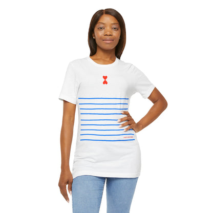 Signature Stripes & Double Heart T-Shirt Trench Chic Unisex Tee Express Delivery available