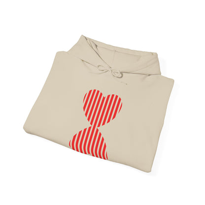 Striped Heart Hooded Sweatshirt Hoodie - Modern Red Heart Design