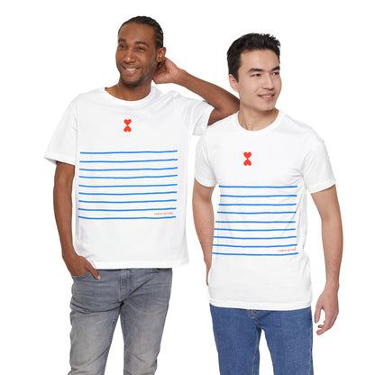 Signature Stripes & Double Heart T-Shirt Trench Chic Unisex Tee Express Delivery available