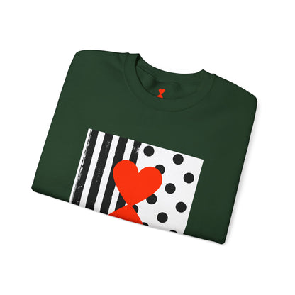 Dots & Stripes Red Heart Modern Design Blue Sweatshirt