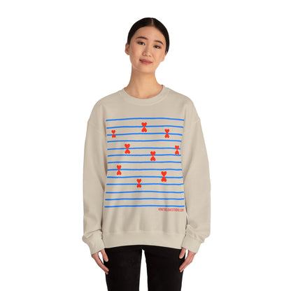 Blue Striped Red Hearts Music Notes Unisex Sweatshirt - Signature Collection by Kinetic Love Studio