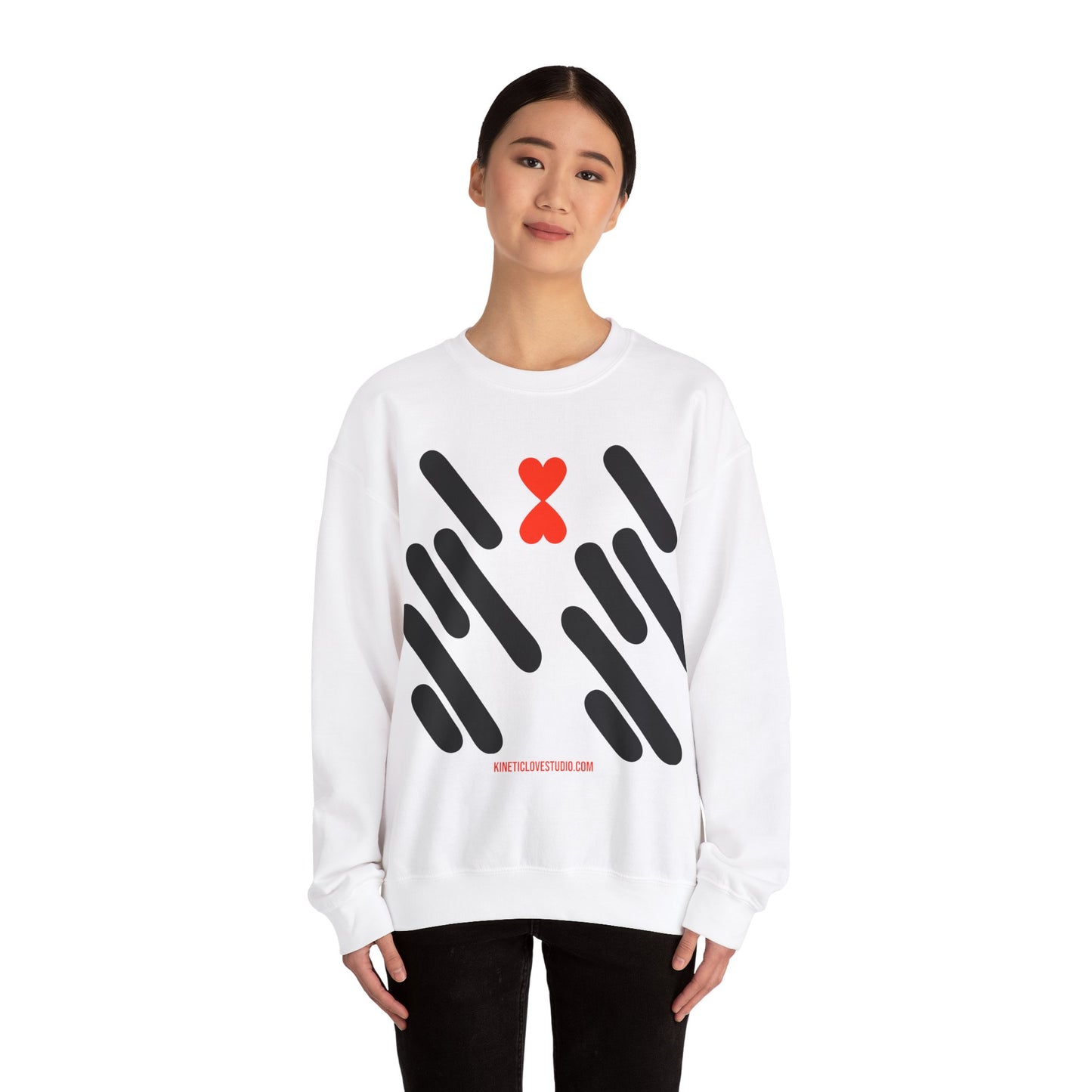 Abstract Stripes Red Heart Crewneck Sweatshirt