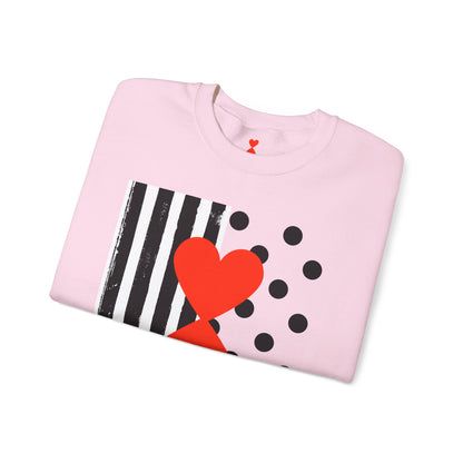 Dots & Stripes Red Heart Modern Design Gray Sweatshirt