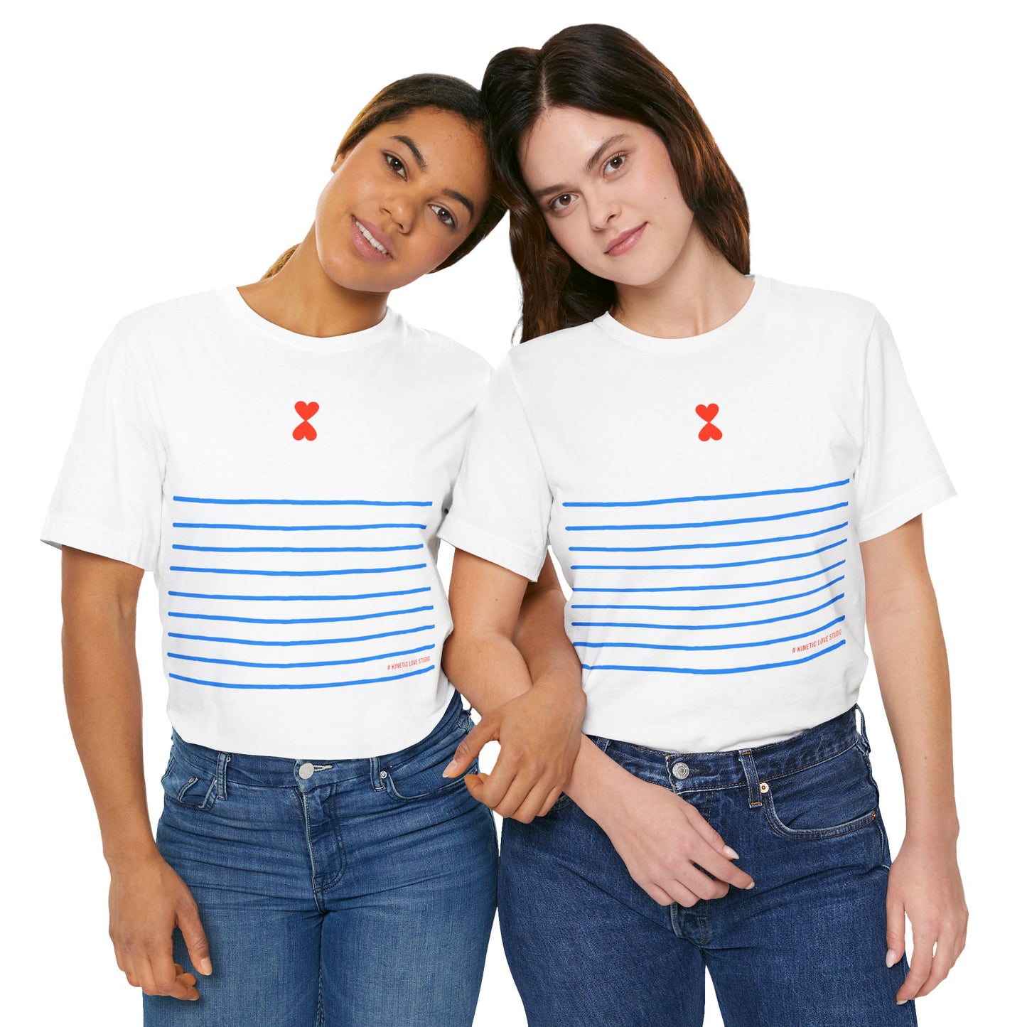 Signature Stripes & Double Heart T-Shirt Trench Chic Unisex Tee Express Delivery available