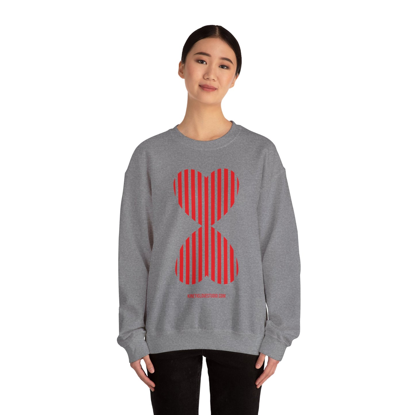 Red Striped Double Hearts Contemporary Design Unisex Sweatshirt - Signature Collection by Kinetic Love Studio