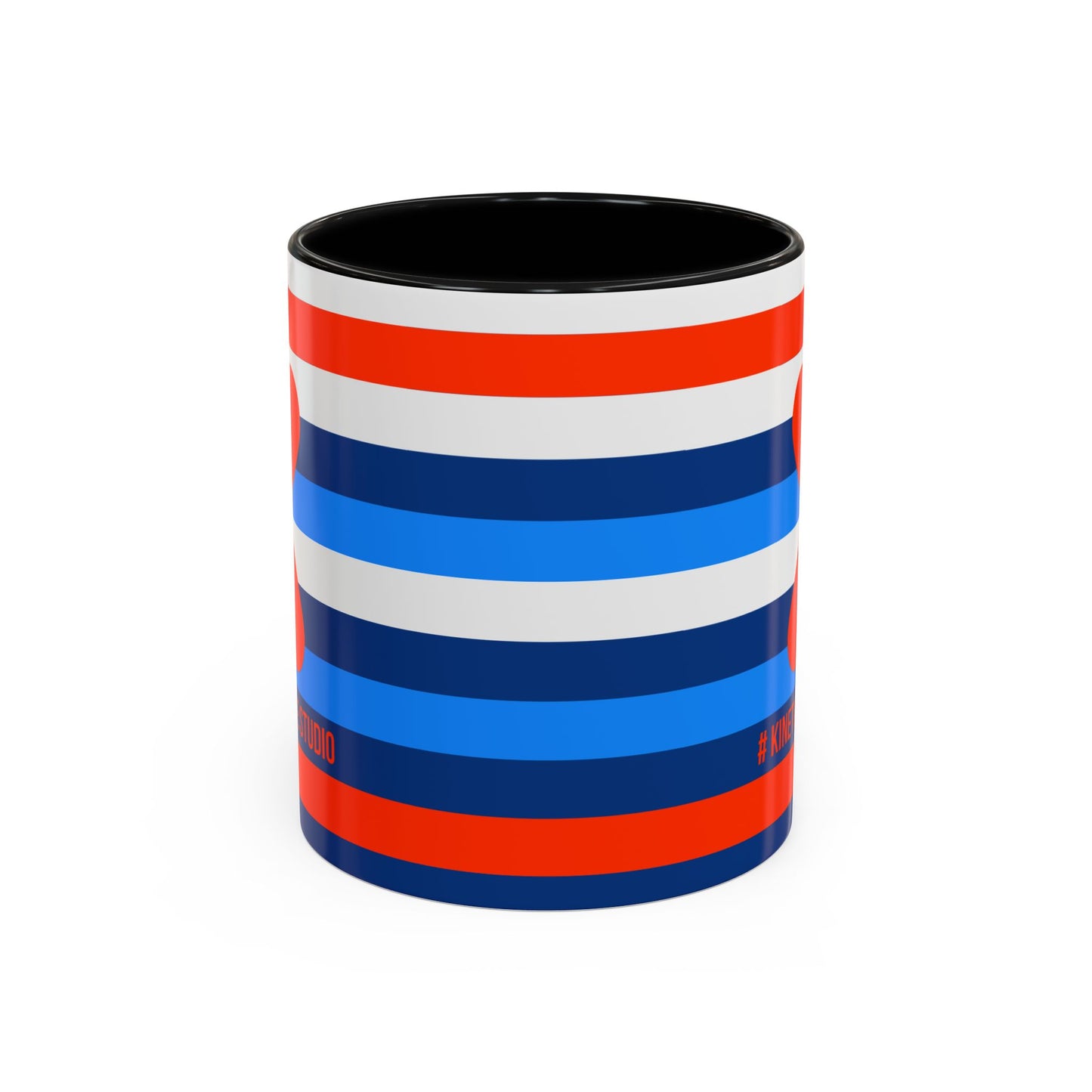 Coffee Mug Blue Red White Stripes Parisian Trendy Style Modern Contemporary Design