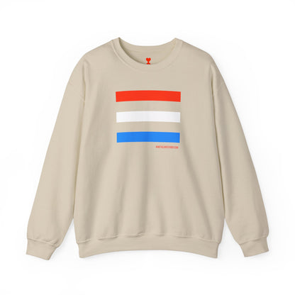 French Chic Tri-Color Stripes Stylish Unisex Blue Sweatshirt - Blue Stripes Red Heart Contemporary Design