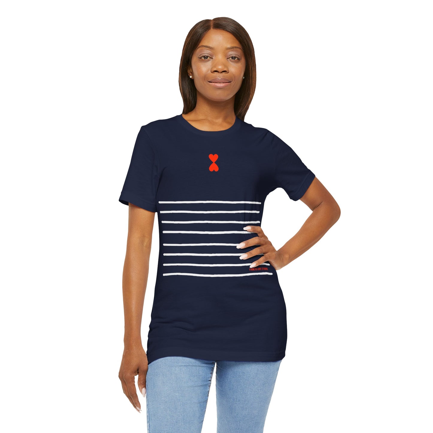 Striped Heart Unisex Tee - French Chic Design for Couples