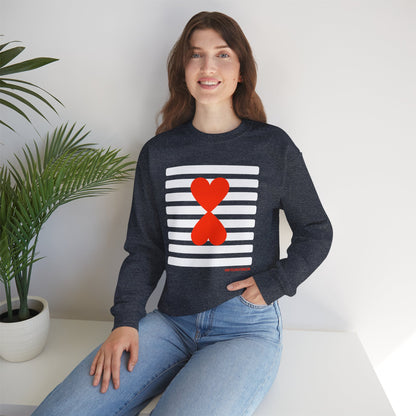 Holiday Edition Modern Couple Sweatshirt - White Stripes Red Hearts